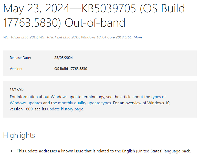   out-of-band update KB5039705