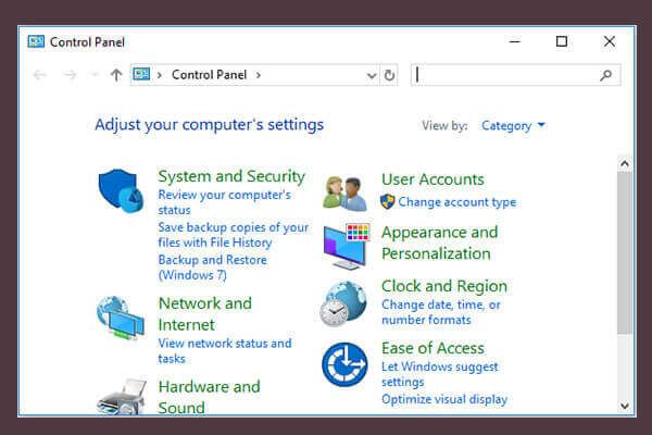 открыть панель управления Windows 10 эскиз