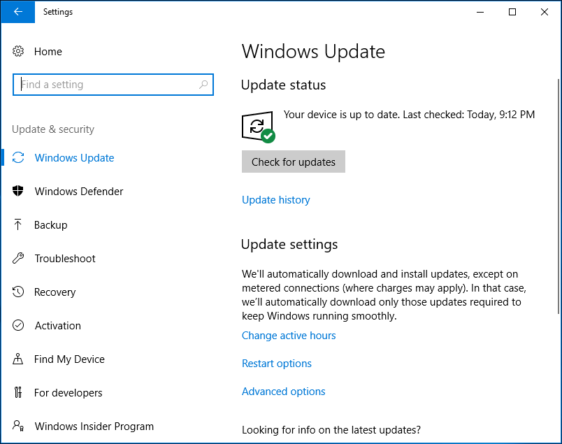 Gumb za provjeru ažuriranja za sustav Windows 10