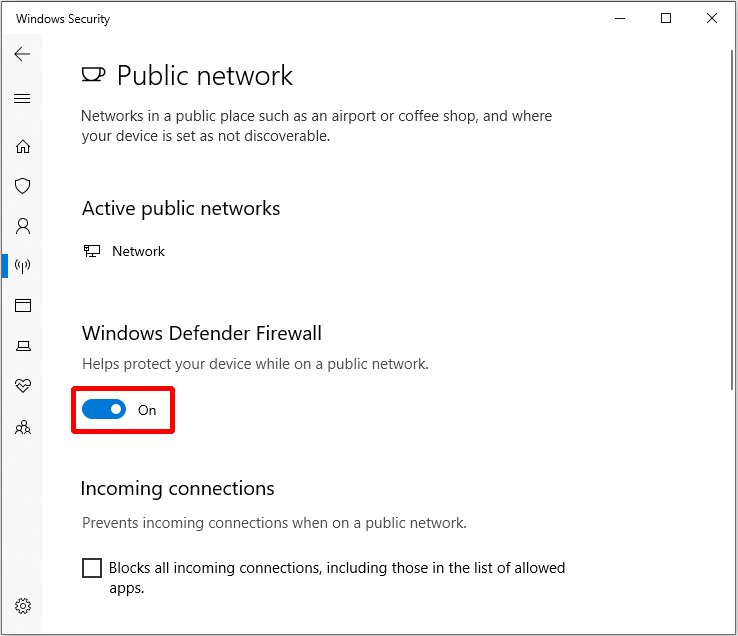 apagar el Firewall de Windows Defender