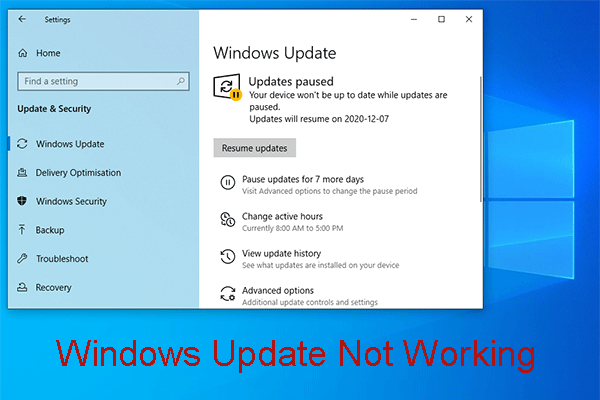 la actualización de Windows no funciona en miniatura