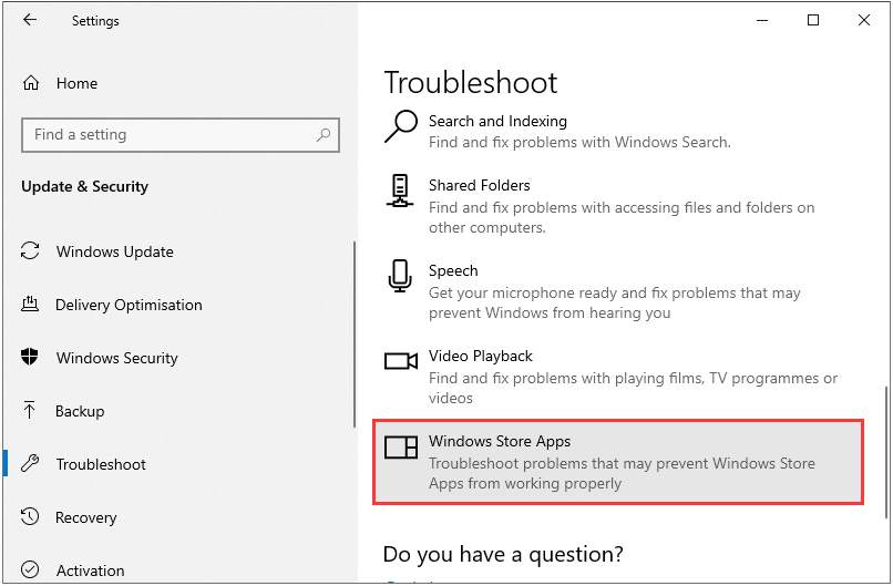execute o solucionador de problemas de aplicativos da Windows Store
