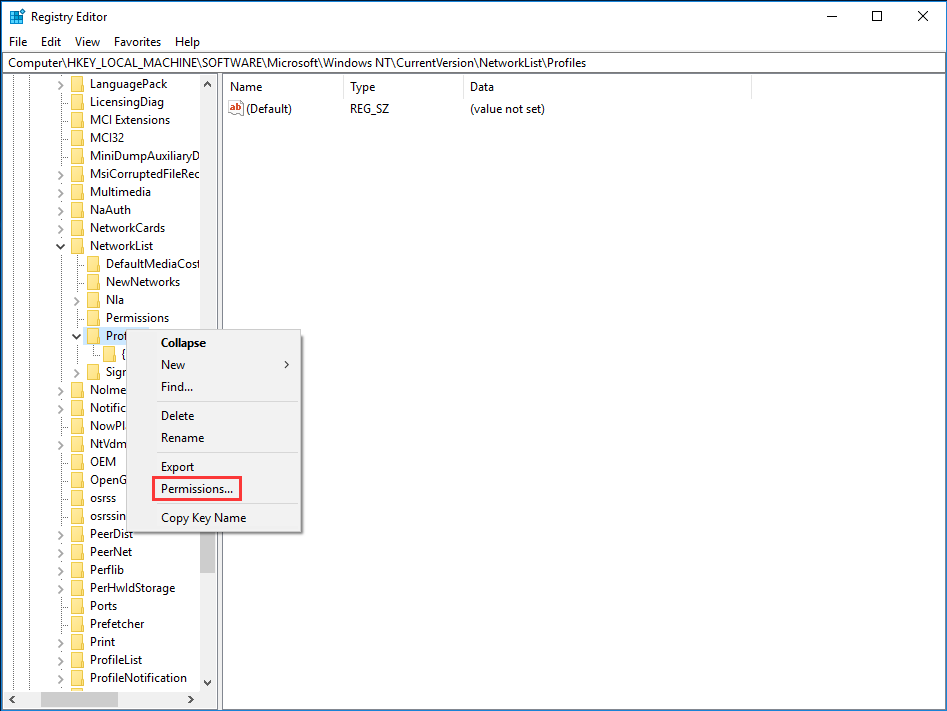 Permissões de registro do Windows