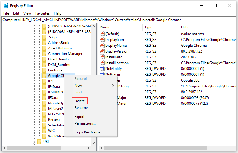 paksa nyahpasang program Windows 10 dengan Registry Editor