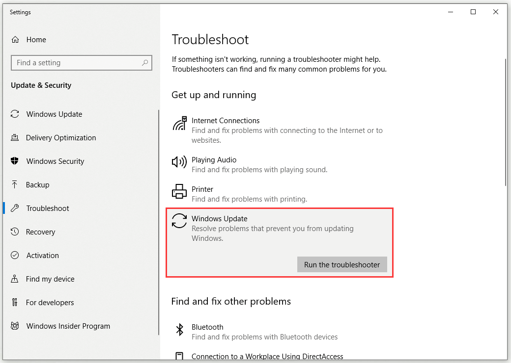 käivitage Windows Update