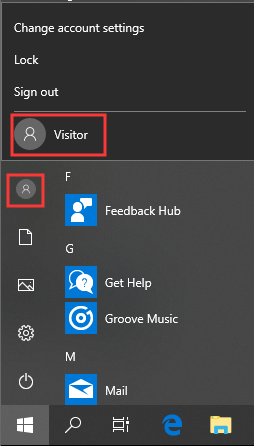 lülituge Windows 10 külaliskontole