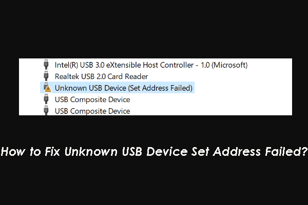 Ukendt USB-enhedsindstillingsadresse mislykkedes