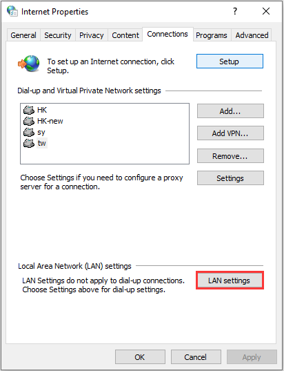 clique no botão configurações de LAN