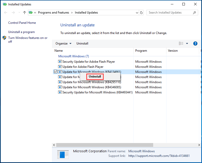 odinstaluj najnowszą aktualizację systemu Windows 10