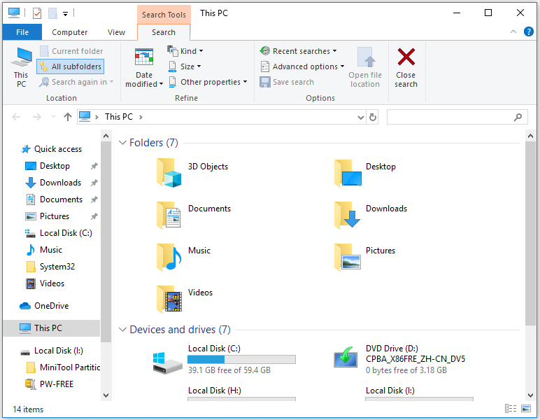 Windows 10 täpsem failiotsing