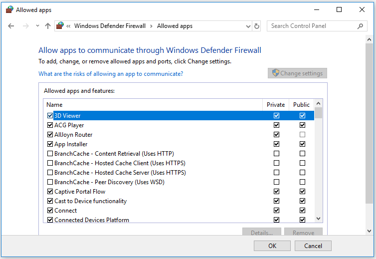poista ohjelma väliaikaisesti käytöstä Windows Defenderin palomuurissa