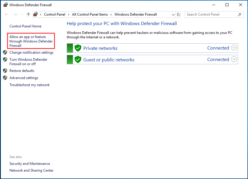 autoriser une application ou une fonctionnalité via le pare-feu Windows Defender