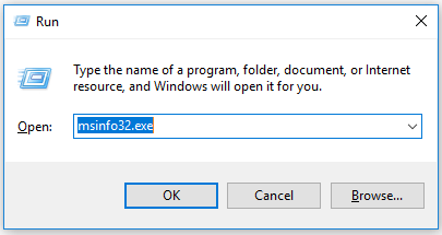 سسٹم کی معلومات کو کھولنے کے لئے msinfo32 ٹائپ کریں
