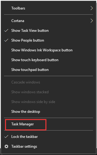 scegli Task Manager per continuare