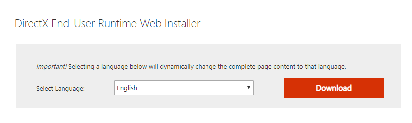 baixe o instalador da Web em tempo de execução do usuário final DirectX