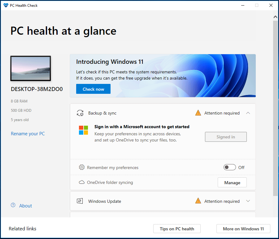 z orodjem PC Health Check preverite, ali v računalniku deluje Windows 11