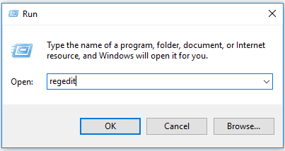 buka Windows Registry melalui Run