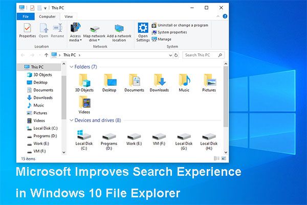uzlabot meklēšanas pieredzi Win10 File Explorer sīktēls