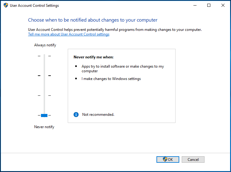 keelake UAC Windows 10-s