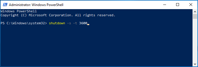 cronômetro de desligamento do Windows 10 via Windows PowerShell