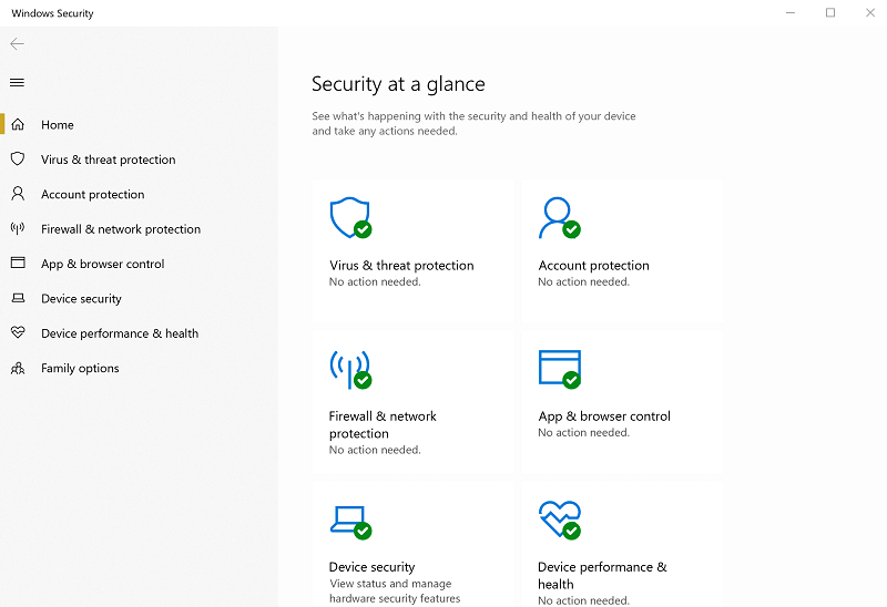 verifique o Windows Security Center em busca de infecção por malware