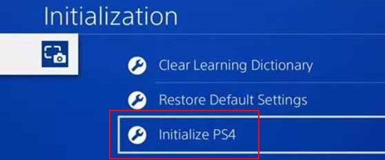 selecione Inicializar PS4