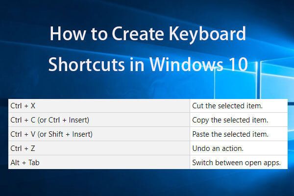 crear atajos de teclado en miniatura de Windows 10