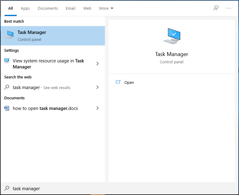 buka Task Manager melalui kotak carian