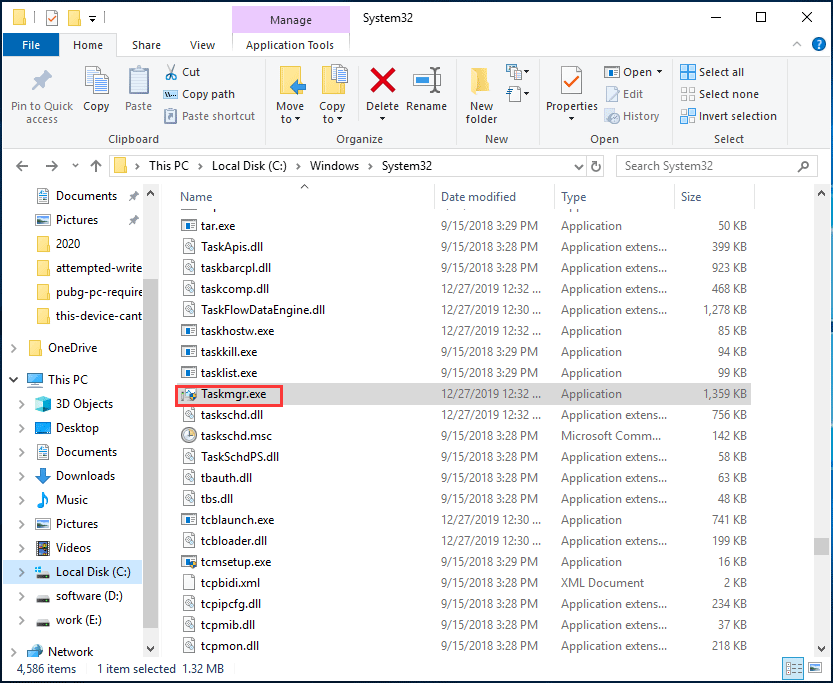 Taskmgr.exe-Datei im Datei-Explorer