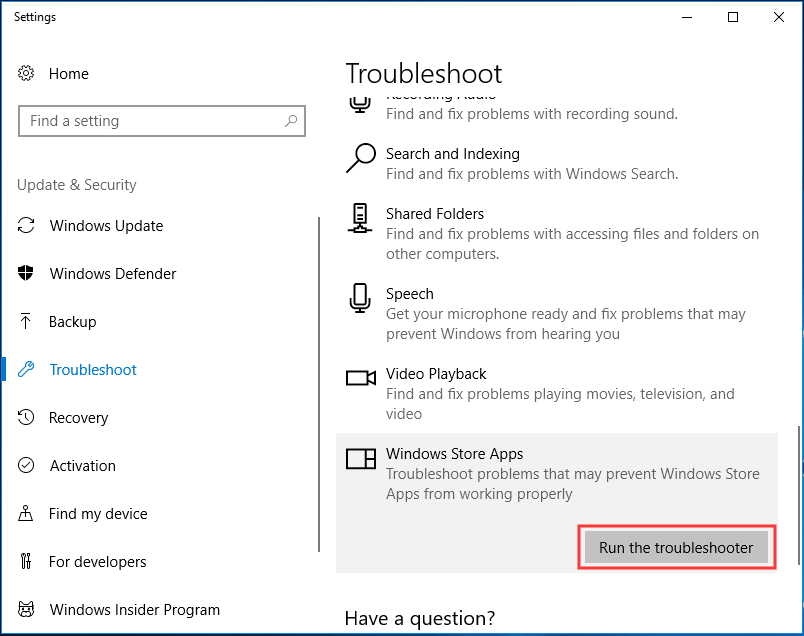 стартирайте инструмента за отстраняване на неизправности в приложенията на Windows Store