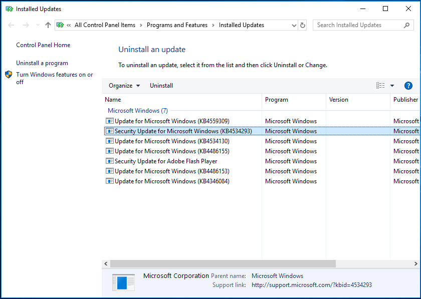 odinstaluj aktualizację systemu Windows