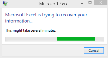 Microsoft Excel cuba memulihkan maklumat anda