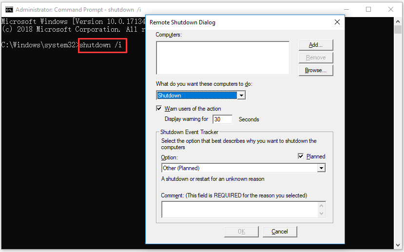 desligamento remoto cmd do computador Windows