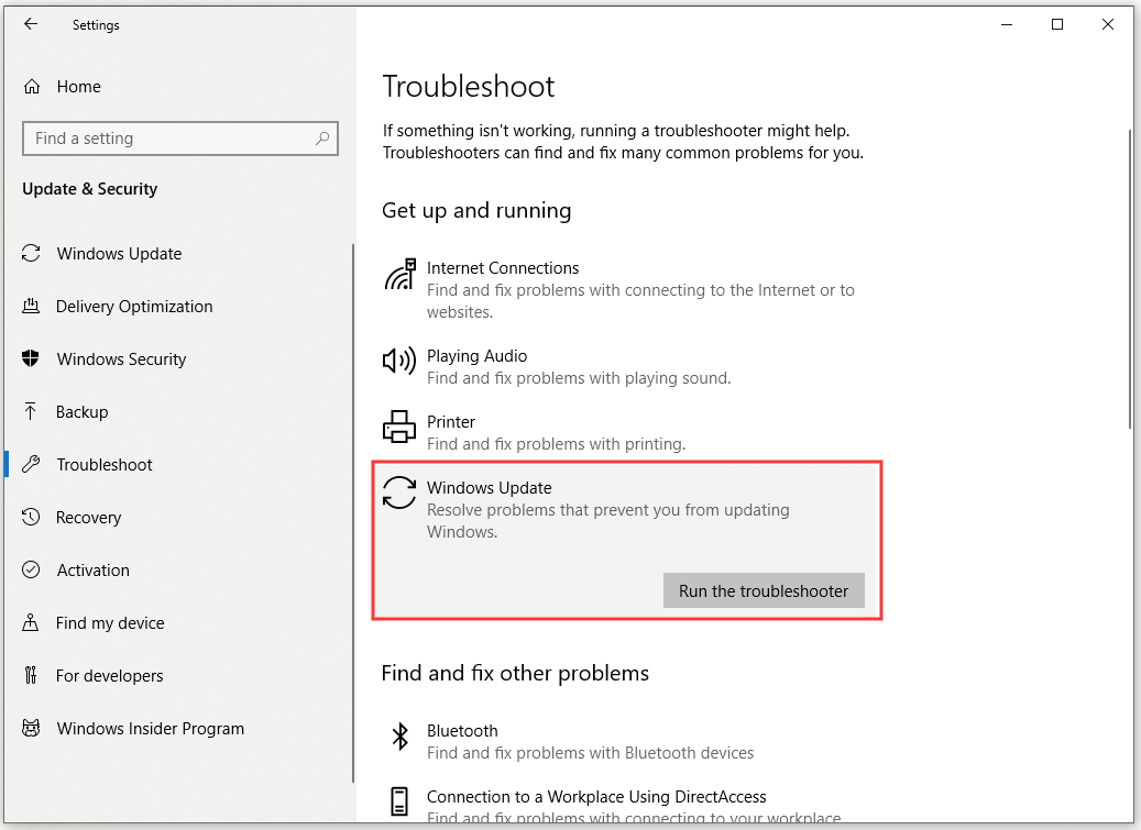 εκτελέστε το εργαλείο αντιμετώπισης προβλημάτων του Windows Update