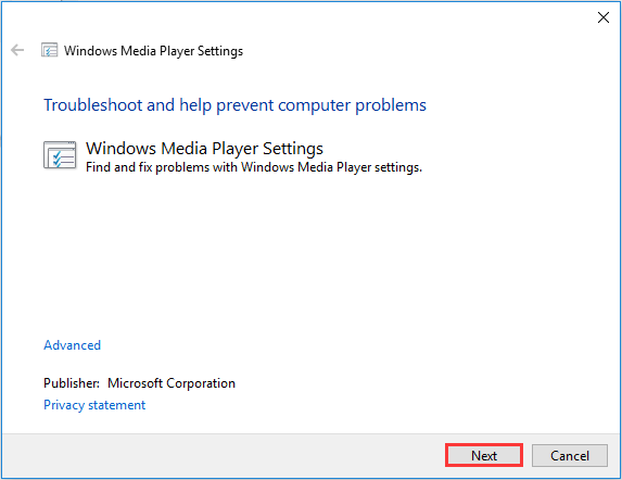 buka Penyelesaian Masalah Windows Media Player
