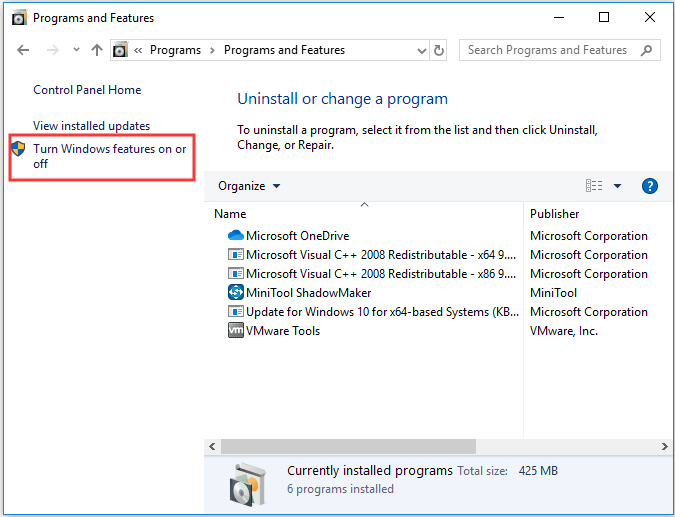 valige Windowsi funktsiooni sisse või välja lülitamine