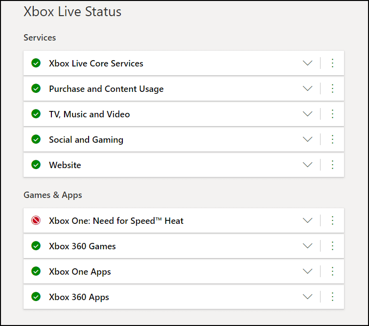 kontrollere status for Xbox Live