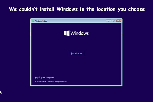 Me ei saanud Windowsi teie valitud asukohta installida