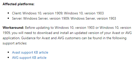 Uppdatering till Windows 10 1903, 1909