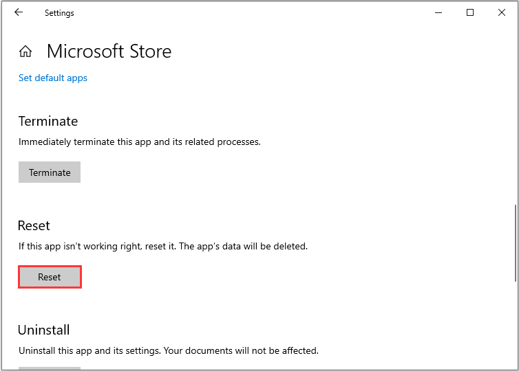 nulstil Microsoft Store