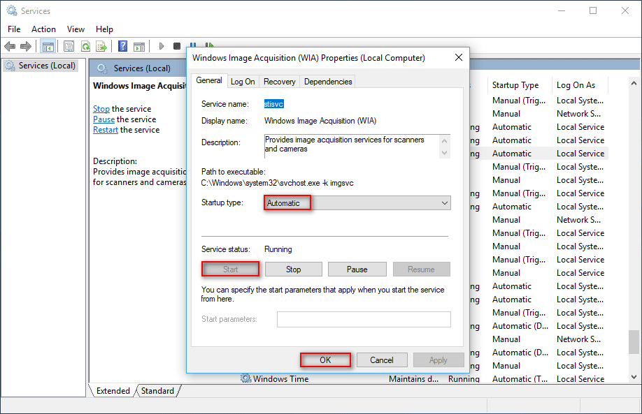 Właściwości Windows Image Acquisition