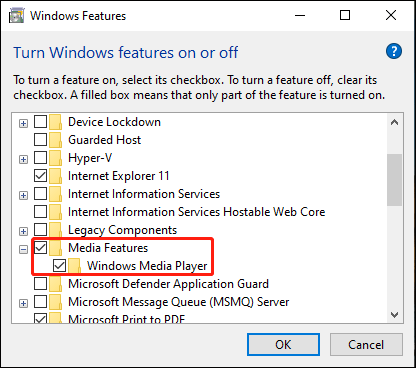 sélectionnez Windows Media Player