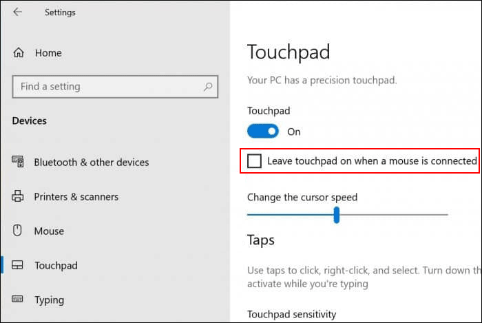 desative o touchpad quando um mouse estiver conectado