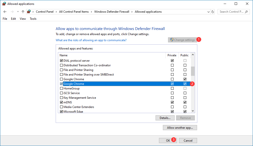lubada rakendusi ja funktsioone Windows Defenderi tulemüüris