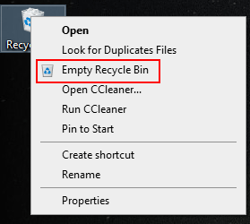 επιλέξτε Empty Recycle Bin