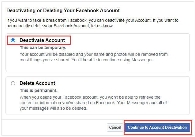 come disattivare il tuo account Facebook
