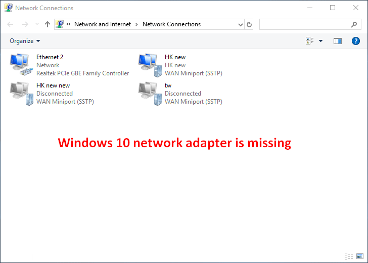 Adattatore di rete Windows 10 mancante