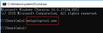 avaa Windows Snipping Tool with CMD