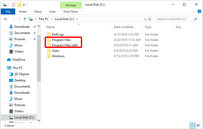 kontrollige Windowsi versiooni vastavalt jaotisele Program Files