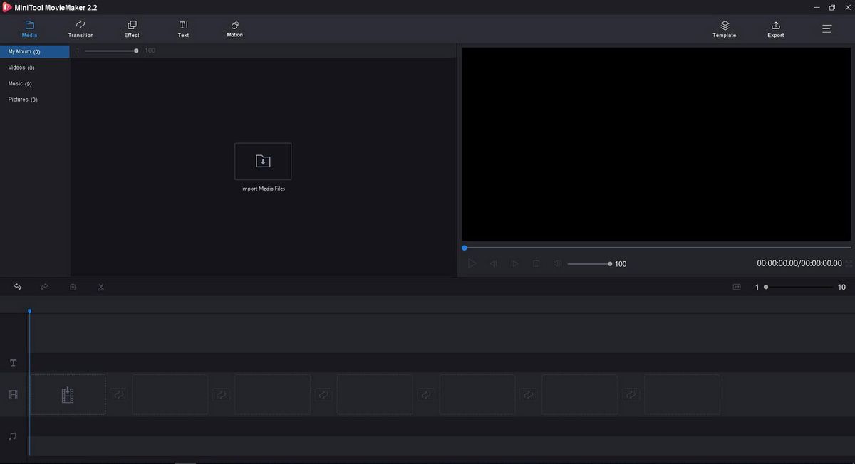 MiniTool MovieMaker의 기본 인터페이스